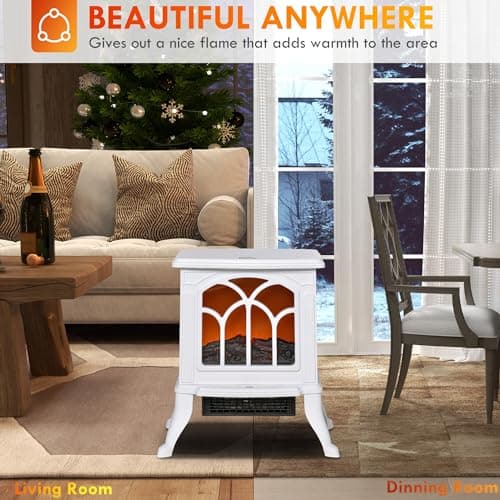 HOMCOM 17" Freestanding Electric Fireplace Stove, Fire Place Heater with Realistic Logs and Flame Effect and Overheat Protection, 750W/1500W, White 6