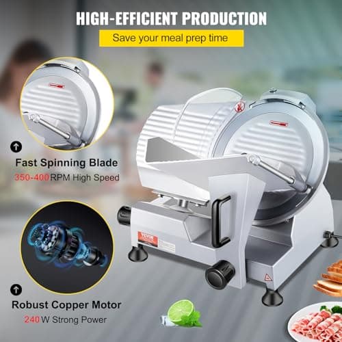 VEVOR Commercial Meat Slicer, 10 inch Electric Food Slicer, 240W Frozen Meat Deli Slicer, Premium Chromium-plated Steel Blade Semi-Auto Meat Slicer For Commercial and Home use 5