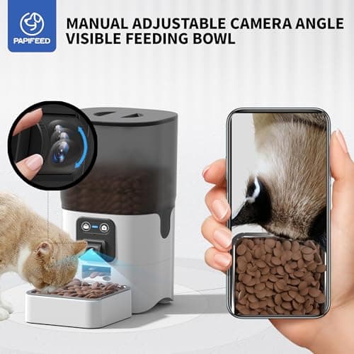 PAPIFEED Automatic Cat Feeder Adjustable Angle‌ Two-Way Audio 2.4G WiFi Pet Feeder with Camera Easy to Clean Detachable Feeding Schedule 1-10 Meals Per Day Perfect for Cats Small Dogs 6L Capacity 4