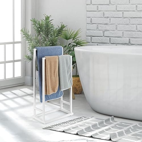 Towel Rack, 2 Tier Stainless Steel Towel Racks Stand for Bathroom, Hand Towel Drying Rack Holder, Towel Bar Stand Blanket Rack, White 3