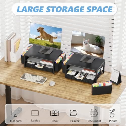 OPNICE Desk Organizers and Accessories, Computer Monitor Stand Riser with Drawer and 2 Pen Holders, Laptop Stand, Office Desk Accessories & Workspace Organizers for Home Office Supplies, Office Book Rack, Black 6