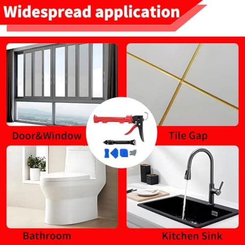 Caulk Gun Kit, Caulking Gun No Drip with 3 Silicone Caulking Tool and 3 in 1 Caulk Remover Tool, 15:1 Thrust Ratio, Professional Hand Caulking Gun Tool for the Seams of Bathroom and Kitchen Sinks 7