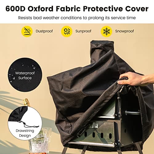 Giantex Outdoor Pizza Oven Wood Fired, 2-Layer Pizza Maker with 12-Inch Pizza Stone, Pizza Peel, Removable Cooking Rack, Waterproof Cover, Folding Legs, Outside Pizza Ovens for Camping Backyard BBQ 5