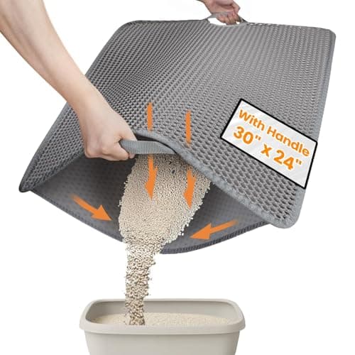 Cat Litter Mat-30"X24" Jumbo Litter Trapping Mat EVA Honeycomb,Urine & Waterproof Scatter Control Matt for Cat With Handle Design Easier To Clean, Less Waste, Soft On Paws, Gray