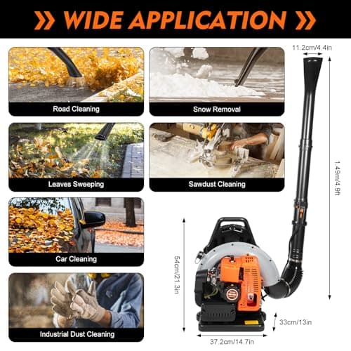 Backpack Gas Powered Leaf Blower, Commercial 2.7kW 850CFM 63CC 4.3HP 2-Stroke Powerful Lightweight Gasoline Grass Lawn Blower w/Harness Air-Cooled & 1.8L Fuel Tank for Yard Lawn Care, Snow Removal 7