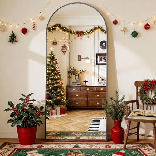 BEAUTYPEAK 64"x21" Arch Floor Mirror, Full Length Mirror Wall Mirrors Hanging or Leaning Arched-Top Full Body Mirror with Stand for Bedroom, Dressing Room, Black 7