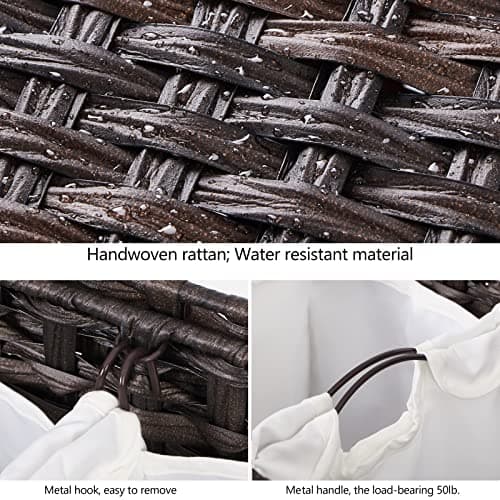 Laundry Hamper with 3 Removable Liner Bags; 132L Handwoven Rattan Laundry Basket with Lid & Heightened Feet; Clothes Hamper with Side Handles; Laundry Sorter with 3 Separate Sections (Brown) 6