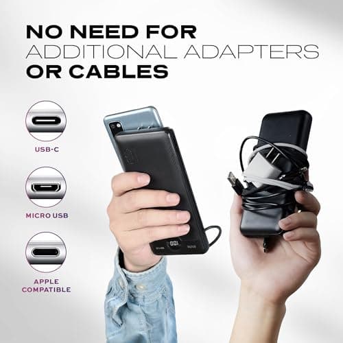 Statik GoHub Slim Portable Charger with Wall Plug, Portable Charger Built in Cables, Universal Charging Station Multiple Devices, 10000mAh Power Bank USB C Portable Phone Charger Battery Pack 1 Pack 4