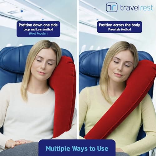 TRAVELREST Ultimate Travel Pillow & Body Pillow - Headrest, Auto, Bus, Train, Office Napping, Camping, Wheelchairs, Comfort and Support, Rolls Up, Straps to Airplane Seat & Car - Red 5