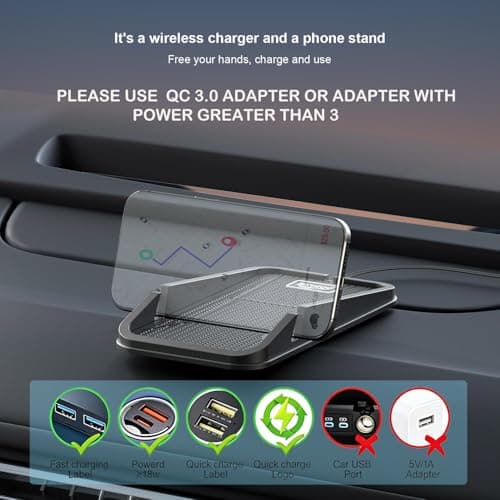 Wireless car Charger Charging pad,POLMXS No-Slip Wireless Phone Charger for car Cell Phone Cordless Charging mat Compatible with iPhone 16/15/14/13/12 Galaxy S23 S22 S21 Note10(C17) 5