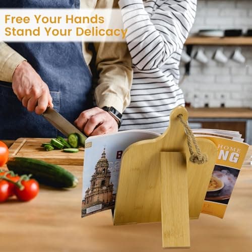 Wood Book Holder with Measurement Converter, Foldable Hangable Cookbook Holders, Wooden Cook Recipe Book Stand Holder for Kitchen Counter, Space-Saving Exquisite Gift 6