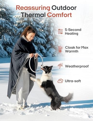 Ourea Battery Operated Heated Blanket for Outdoor Use-Rechargeable 12v Cordless Heated Blanket with 3 Heating Levels, Includes 20000mAh Power Bank, Portable for Camping, Car, Stadium, Indigo 5