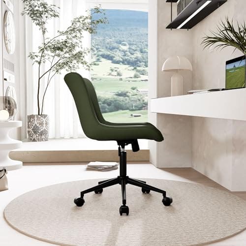 YOUNIKE Office Chair, Armless Desk Chair Computer Chair with Wheels, Modern Upholstered PU Leather Task Chair, Rolling Adjustable Swivel Home Office Desk Chair, Dark Green 7