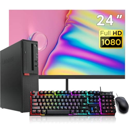 Lenovo ThinkCentre M710S SFF Desktop, New 24" FHD Monitor, PC Gaming, Intel Core 6th 3.7GHz, 16GB RAM, 256GB SSD, DP Cable, RGB Keyboard & Mouse, Win11 Pro(Renewed)