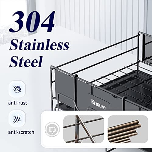 Kitsure Dish Drying Rack Large - Stainless Steel Dish Rack for Kitchen Counter, Dish Drainer with Drainboard Connected to The Sink, Dish Holder for Cups, Cutlery & Cutting Board, Black 5