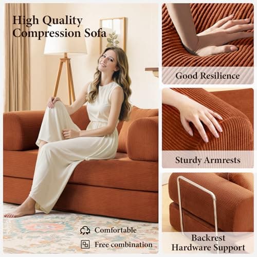 BestGlory Convertible Floor Sofa Bed, Corduroy Modular Floor Couch with Pillow, Comfy Modern Sofa Convertible Folding Couches for Living Room Bedroom 7