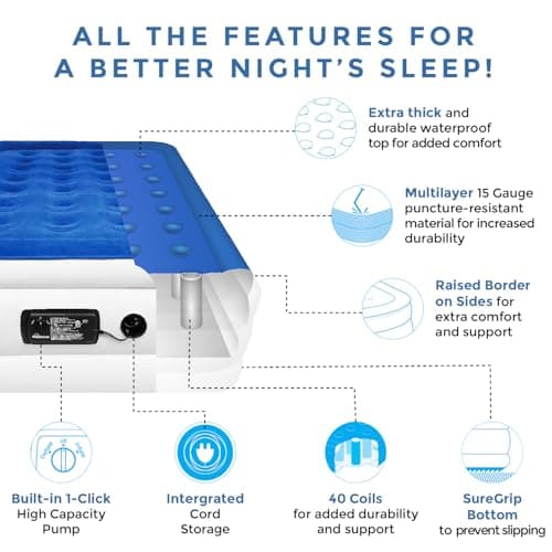 SoundAsleep Products Dream Series Luxury Air Mattress, ComfortCoil Technology, Built-in High Capacity Pump for Home, Camping- Double Height, Adjustable, Inflatable Blow Up, Portable (Twin Size) 6