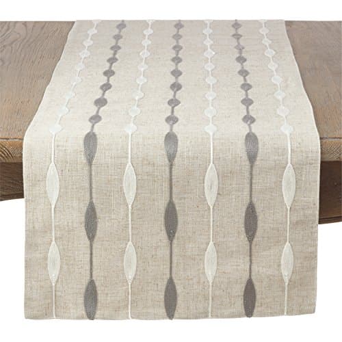 Saro Lifestyle Modern Embroidered Design Table Runner, Natural, 16" x 70"