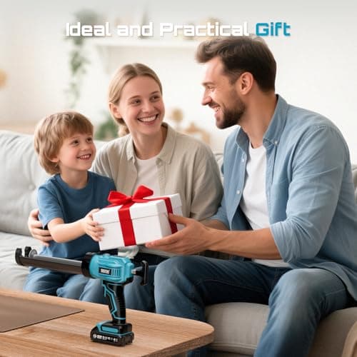 SEESII Cordless Caulking Gun, 21V Battery Powered Caulk Gun, Electric Caulking Gun w/2 x 2.0Ah Batteries, 9Pcs Caulk Remover Tool, LED Light, Auto Retract, Adhesive Gun Kit for Filling, Sealing 6