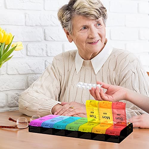 Extra Large Pill Organizer 2 Times a Day, Weekly XL AM PM Pill Case, 7 Day Pill Box Twice a Day, Oversized Daily Medicine Organizer for Vitamins, Big Pill Container, Medication Dispenser (Rainbow) 9