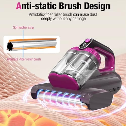 BYHUME Mattress Vacuum Cleaner, 17Kpa 650W Bed Vacuum Cleaner, 273nm UV-C Light & Ultrasonic 145°F Heating, 80000 RPM/Min Brushroll Rotation, Wide Suction Port for Pillows Cribs Sofa, Black Corded 6