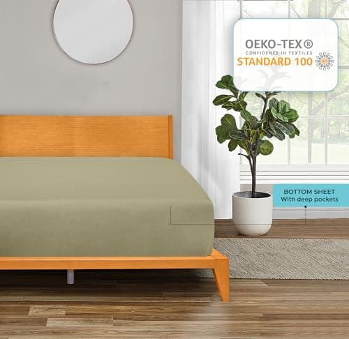ROYALE LINENS 300 Thread Count 100% Long Staple Combed Cotton Fitted Sheet Full - Super Soft Deep Pocket Bottom Sheet - Fitted Sheets Only - Elastic Sheets (Full, Sage Green) 6