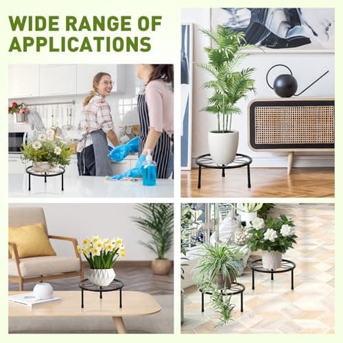 ESRICH 2 Pack 7.8" Metal Plant Stand Indoor , Black Plant Stands Outdoor, Rustproof Round Heavy Duty Flower Pot Stand, Potted Plant Holder for Garden Home 7