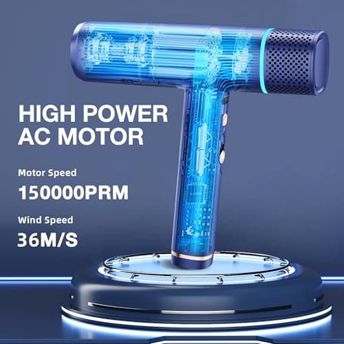 Ionic Hair Dryer with Diffuser and Concentrator, Professional Lightweight Quiet Blow Dryer, Powerful 1600 Watt Motor for Fast Drying and Straight & Wavy Hair, 3 Temps/2 Speeds, 6.56 Ft Cord, Blue 5
