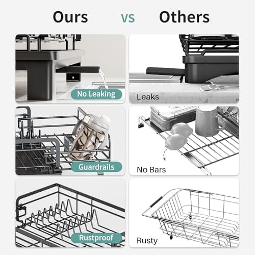 Small Dish Drying Rack - Extendable Dish Rack for Kitchen Counter, Rustproof Dish Drainers with Utensil Holder, Perfect for Apartments, RVs and Small Spaces,16.5" D x 7.5"-12.5" W x 6.5" H 7