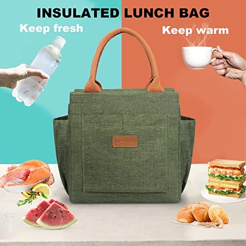 Joymee Lunch Bag Women Insulated Lunch Box Reusable Leakproof Large Spacious Cooler Tote for Womens Mens Adults with Bottle Holder and Side Pockets for Work Office Travel Picnic - Green 5