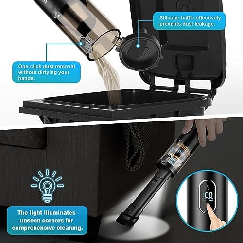Handheld Vacuum Cordless, Upbooz Portable Car Vacuum, 14000PA Powerful Suction Vacuum Cleaner with LED Light and Air Duster 2 in 1, Low Noise Rechargeable Mini Hand Held Vacuum for Car Home Pet Office 5