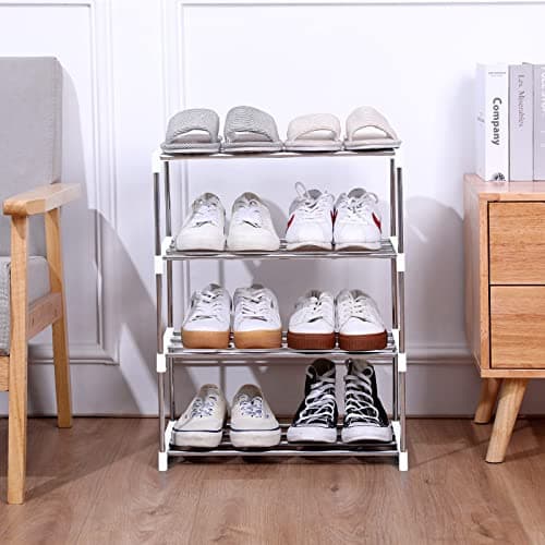 Jucaifu Stackable Small Shoe Rack, Entryway, Hallway and Closet Space Saving Storage and Organization (3-Tier, White) 8