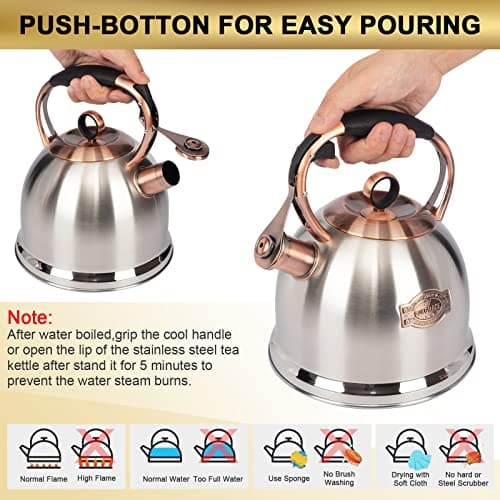 Whistling Stovetop Tea Kettle Food Grade Stainless Steel, Hot Water Fast to Boil for Stove Top-3.0Q 5