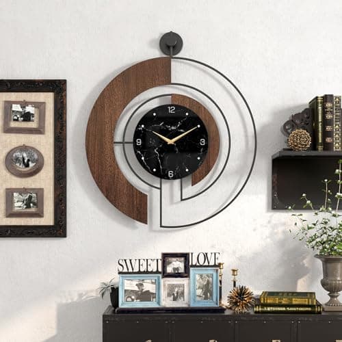 VIVIFLYSE Modern Walnut Marble Dial Wall Clock, Large Wood Metal Frame Silent Non Ticking Wall Clocks for Living Room, Bedroom Decoration, Contemporary Home Wall Decor Gift Idea, 22 in 6