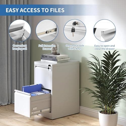 FLIXELIO 2 Drawer File Cabinet with Lock,Metal Vertical Filing Cabinets for Home Office,Heavy Duty File Storage Cabinet for Letter/Legal/A4/F4 Size File,Assembly Require (White, Vertical 2 Drawer) 5