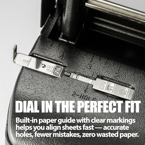 Officemate Adjustable 3-Hole Punch, Medium Duty, 32-Sheet Capacity, Adjustable Paper Guide, Ergonomic Handles & Easy Clean Chip Tray, Black (90078) 8