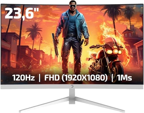 GAMEPOWER F10 23.6 Inch Curved White Gaming Monitor, 120Hz 1080p Display, 1ms Response Time, AMD FreeSync, HDR Support, 125% sRGB, RGB Backlight, Dual Speakers, Zero Frame Design, HDMI and VGA Inputs