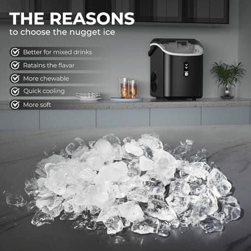 Nugget Ice Maker Countertop, 35.5Lbs/24Hrs Chewable Sonic Ice Machine with Self-Cleaning, Handle, Water Tank, Quiet Operation & Portable Pellet Ice Maker for Home, Office, Kitchen, Bar, Deep Black 5