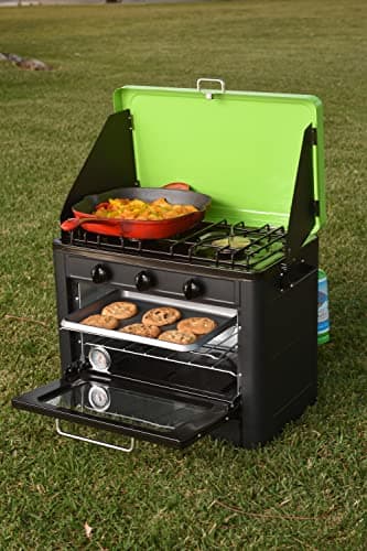 Flame King YSNHT-300 Portable Outdoor Propane Oven Stove Combo for Camping, RV, Tailgating, Trailer, Green/Black 5