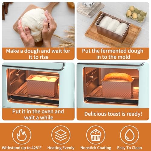 TIME4DEALS 2 Pack Pullman Loaf Pan with Lid - Nonstick Bread Baking Pans for Homemade, Carbon Steel Toast Mold with Cover for Toaster Oven, Gold (1.2 lb & 0.67 lb) 7
