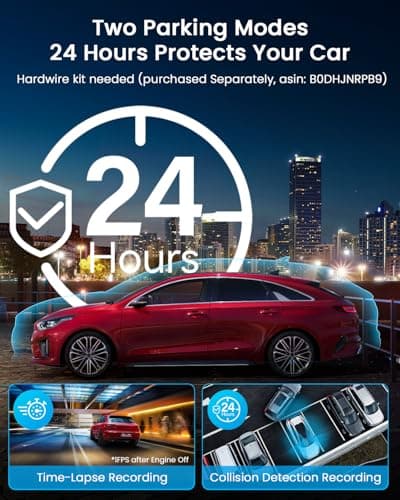 iiwey N7 3 Channel Dash Cam Front and Rear Inside 3K+1080P+1080P with 128GB SD Card, 5GHz WiFi, Rotatable Side Camera for Car, 24/7 Recording, IR Night Vision, G-Sensor, Parking Mode 6