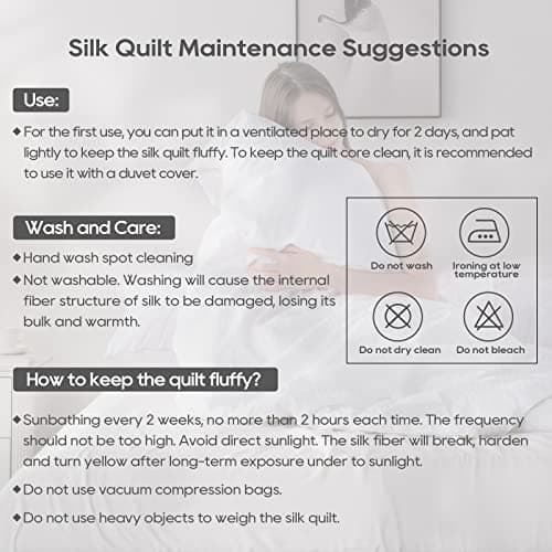 Luxury Silk Comforter/Duvet/Quilt King Size (104"x90", 7.9lbs/3.6kg), Filled with Long Strand Mulberry Silk-Warm and Lightweight for All Seasons, with 100% Long Staple Cotton Cover 400TC-White 9