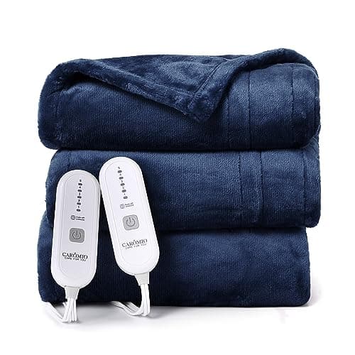 CAROMIO Heated Blanket Electric Throw Queen Size with Dual Control, Reversible Flannel Heating Blankets, Soft Heated Throws for Couch with 5 Heat Settings and 10 Hours Auto Shut Off, Navy, 84"× 90" 7