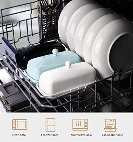 Nucookery Porcelain Butter Dish - Clean Table Design - Ceramic Butter Dishes with Lid for Countertop with Raised Non-Slip Strip - Holds 1 Standard Butter Stick - Easy to Clean & Dishwasher Safe. White 6