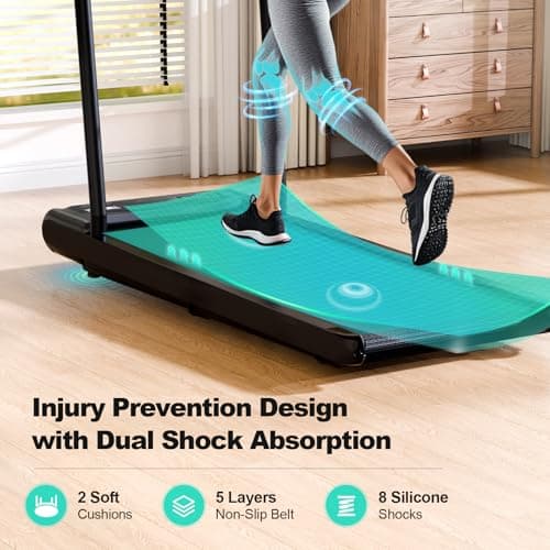 MoonFox Walking Pad Treadmill, 3 in 1 Under Desk Treadmills for Home Office w/2.5HP Motor/4.0MPH, Walking Pad w/Safety Handle/Remote & LED Display, Portable Treadmill Supports Up to 300lbs, Black 8