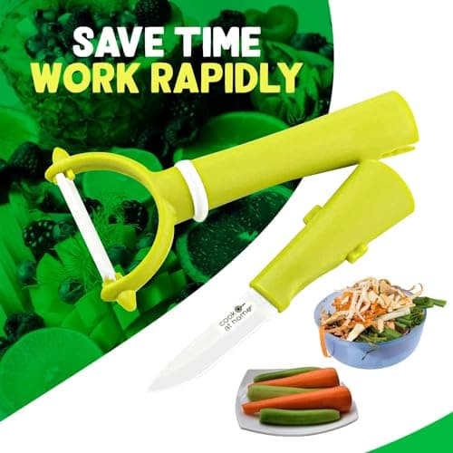 Green Ceramic Vegetable Fruit Knife & Peeler Gadget 2-in-1 Cook at home (Potatoes, Carrots, Apples, etc.) 5