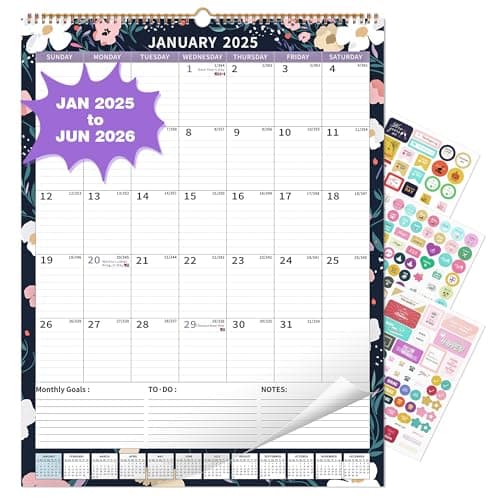 2025 Calendar, Wall Calendar 2025-2026 (17"x22") with Lines, Monthly Calendar from Jan 2025 to Jun 2026, Vertical Large Monthly Family Calendar 2025 for Wall, Calendario 2025