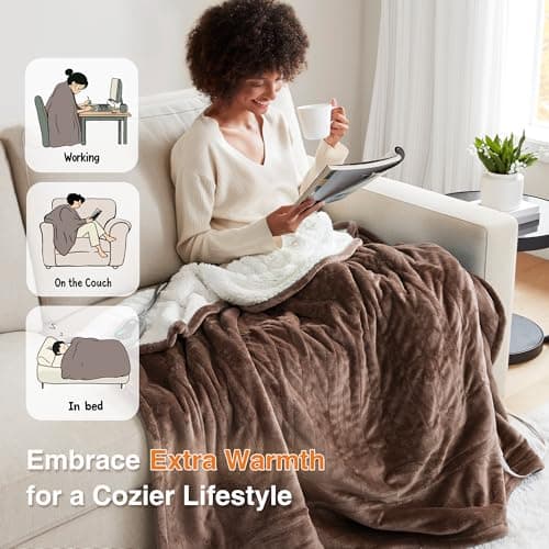 Beautyrest Heated Blanket, Electric Throw Blanket, Soft, Warm, Reversible Plush - Sherpa Heating Blanket Throw, 3 Heat Settings, 2 hr Auto Shut Off, Machine Washable, Oversized 60 in x 70 in, Brown 3