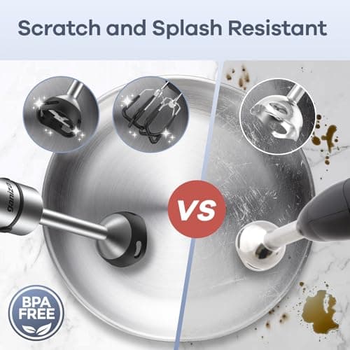 Ganiza Immersion Blender Handheld, 6 in 1 Hand Blender Stainless Steel Blade, 15 Speed Stick Blenders Electric, 800ml Mixing Beaker, 600ml Chopper, Whisk, Frother, Potato Masher 5