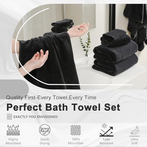 4 Piece Extra Large Bath Towel 35"x70" Oversized Bath Sheet Black Bath Towel Set for Bathroom Ultra Soft Cozy Highly Absorbent Quick Dry Bathroom Towel for Spa Gym Hotel,Shower Towel for Daily Use 7